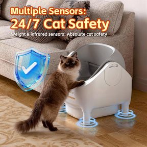 POKPAW Smart Cat Litter Box – Auto Self-Cleaning, Large 76L Open-Top, App Control, Safe & Quiet for Multi-Cat Homes, 1-Year Warranty
