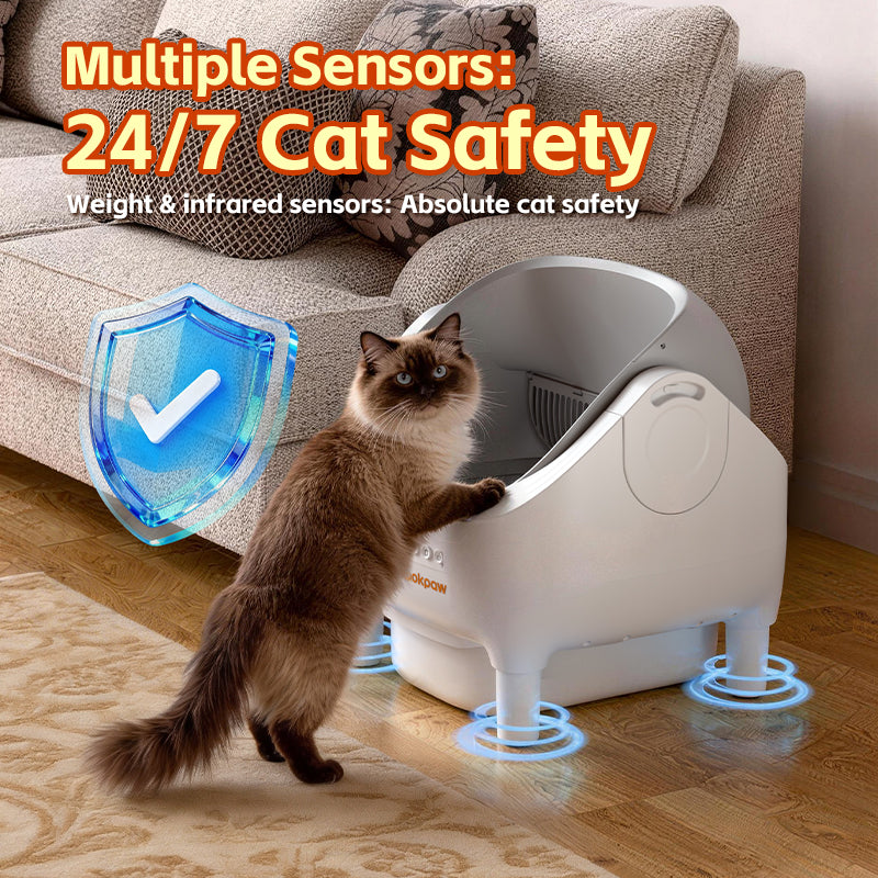 POKPAW Smart Cat Litter Box – Auto Self-Cleaning, Large 76L Open-Top, App Control, Safe & Quiet for Multi-Cat Homes, 1-Year Warranty