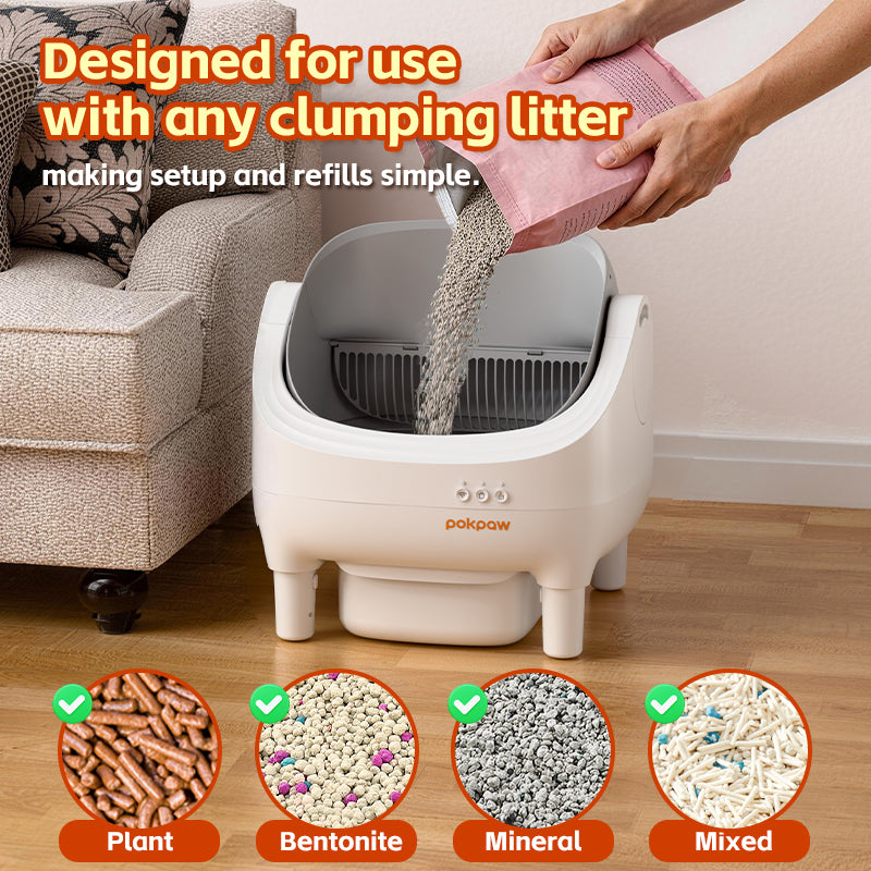 POKPAW Smart Cat Litter Box – Auto Self-Cleaning, Large 76L Open-Top, App Control, Safe & Quiet for Multi-Cat Homes, 1-Year Warranty