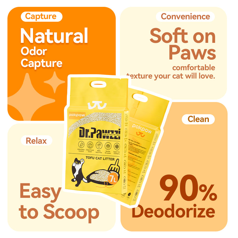 3 Pack POKPAW Tofu Cat Litter – 7 Liters Natural Soybean Cat Litter for Odor Control
