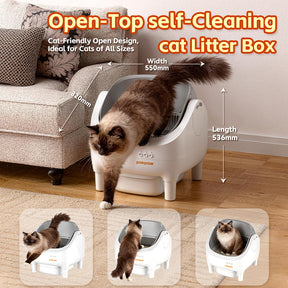POKPAW Smart Cat Litter Box – Auto Self-Cleaning, Large 76L Open-Top, App Control, Safe & Quiet for Multi-Cat Homes, 1-Year Warranty
