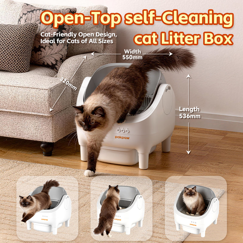 POKPAW Smart Cat Litter Box – Auto Self-Cleaning, Large 76L Open-Top, App Control, Safe & Quiet for Multi-Cat Homes, 1-Year Warranty