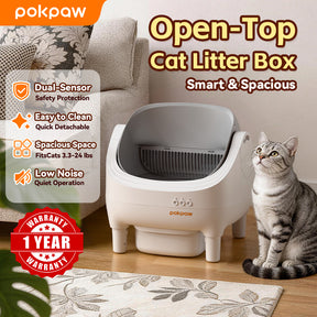 POKPAW Smart Cat Litter Box – Auto Self-Cleaning, Large 76L Open-Top, App Control, Safe & Quiet for Multi-Cat Homes, 1-Year Warranty