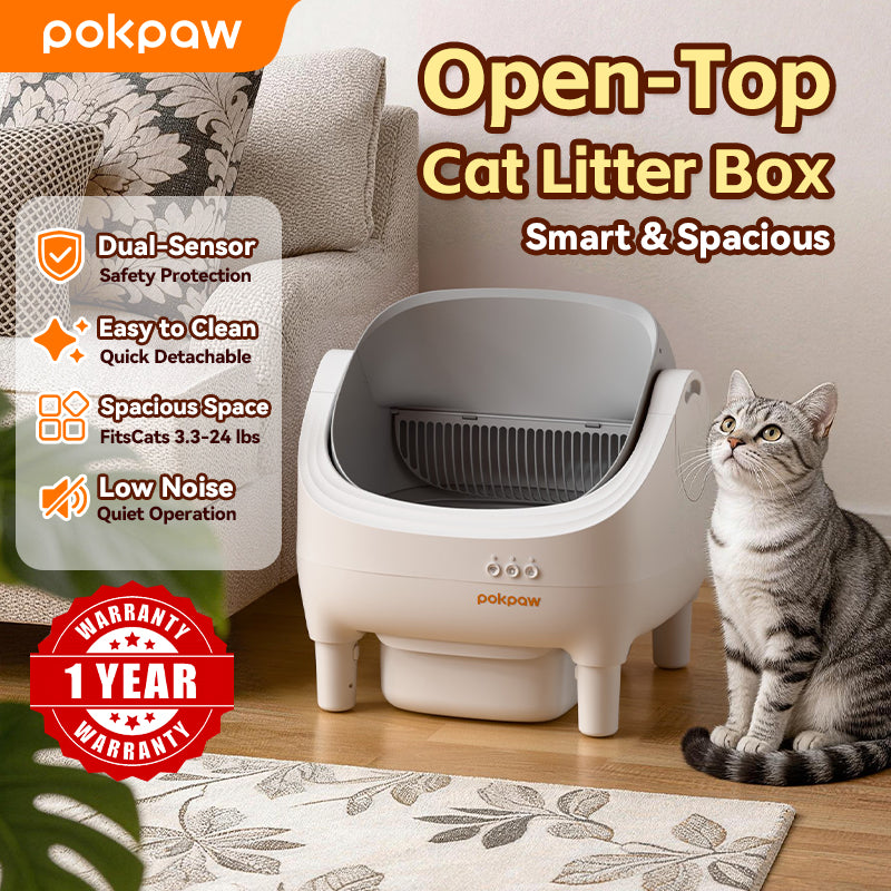 POKPAW Smart Cat Litter Box – Auto Self-Cleaning, Large 76L Open-Top, App Control, Safe & Quiet for Multi-Cat Homes, 1-Year Warranty