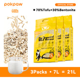 3 Pack POKPAW Tofu Cat Litter – 7 Liters Natural Soybean Cat Litter for Odor Control
