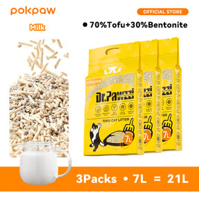 3 Pack POKPAW Tofu Cat Litter – 7 Liters Natural Soybean Cat Litter for Odor Control
